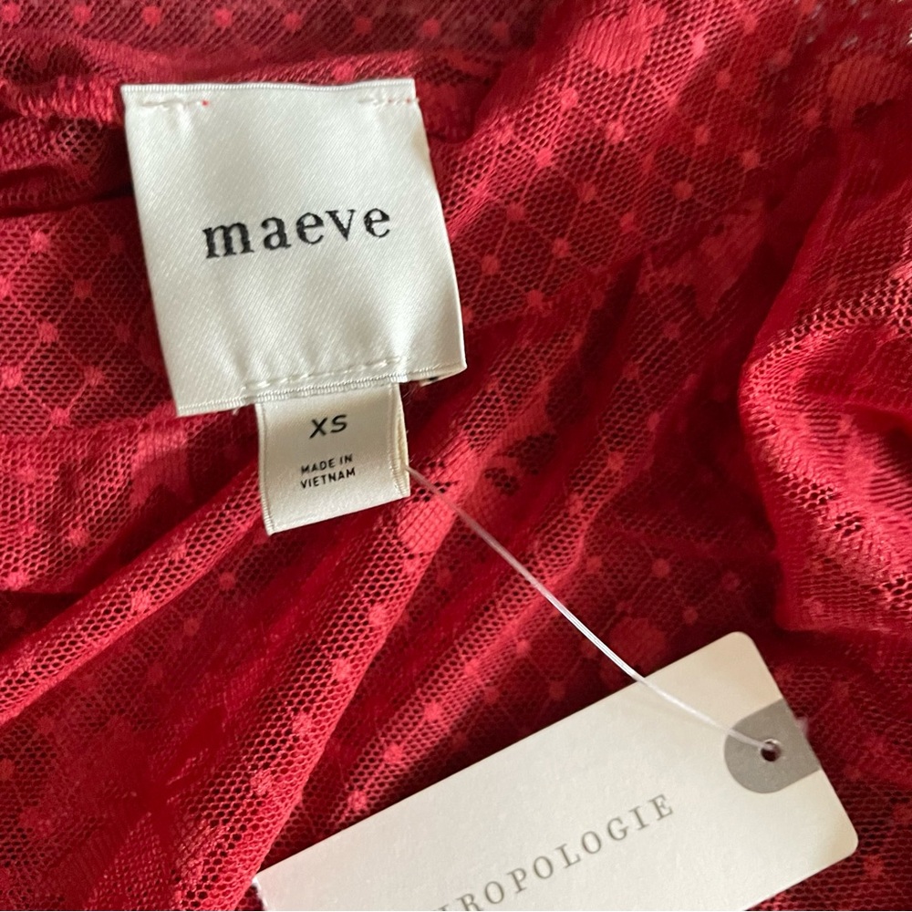 Anthropologie Maeve Bow Sheer Lace Turtleneck Top Red - Picture 10 of 10